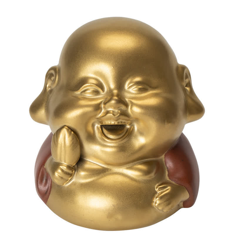 Bruciatore di incenso curativo in ceramica Little Buddha Laughing Buddha