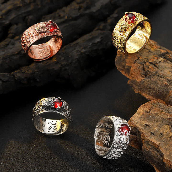 Anello di ricchezza del Sutra del cuore di granato rosso PiXiu FengShui Buddha Stones