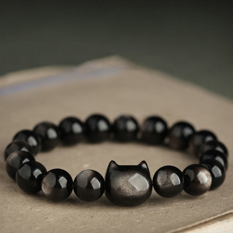 Braccialetto di protezione con gatto portafortuna e zampa adorabile , Buddha Stones, ossidiana lucida d'oro, ossidiana lucida d'argento - image 13
