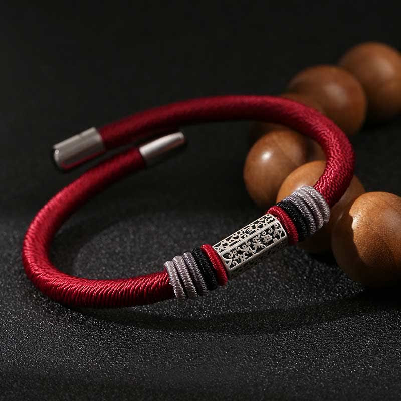 Bracciale Buddha Stones 925 Sterling Silver Om Mani Padme Hum Peace Red String