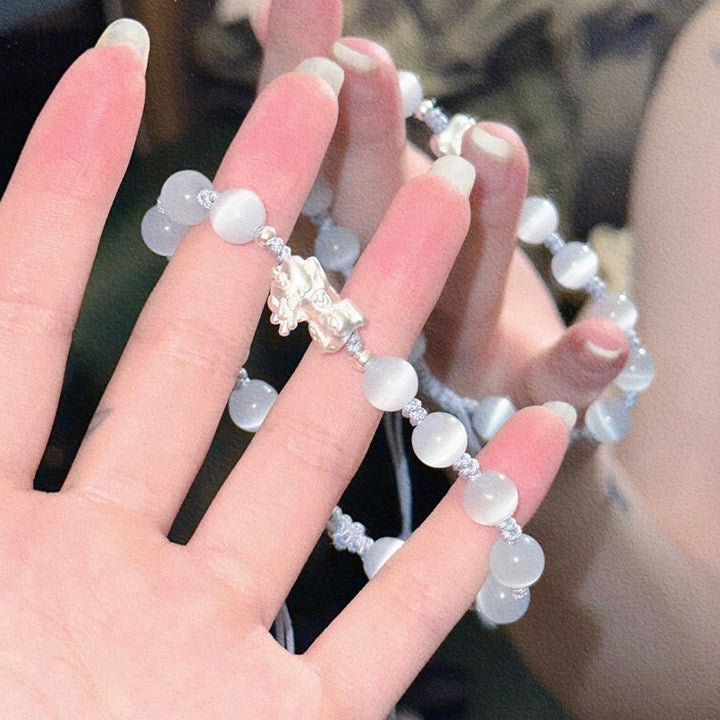 Braccialetto Buddha Stones Natural Black Ossidiana Occhio di Gatto Cristallo Rosa PiXiu Strength