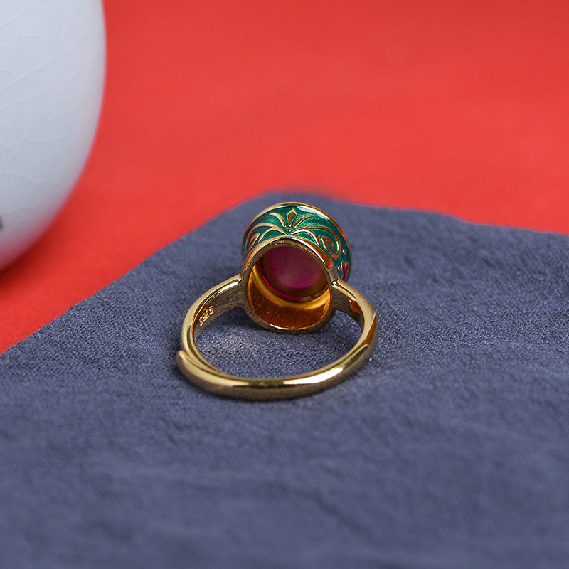 Anello Buddha Stones 925 Sterling Silver Corindone Rosso Coraggio