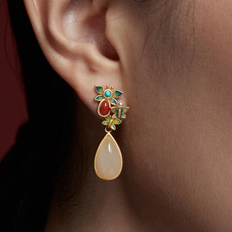 Buddha Stones pendenti con goccia d'acqua, giada bianca, agata rossa e protezione a farfalla