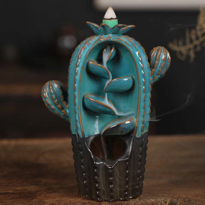 Bruciatore di incenso con fontana di fumo a riflusso curativo in ceramica di cactus