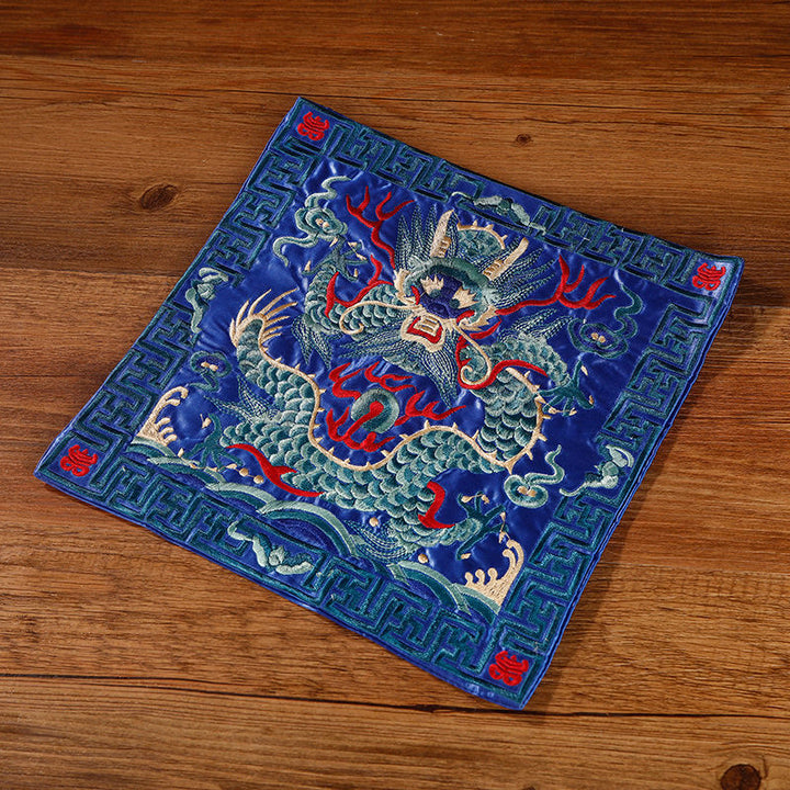 Buddha Stones Gru Fenice Drago Kirin Ricamato Tazza Sottobicchiere Tazza da Tè Quadrato Kung Fu Tappetino da Tè