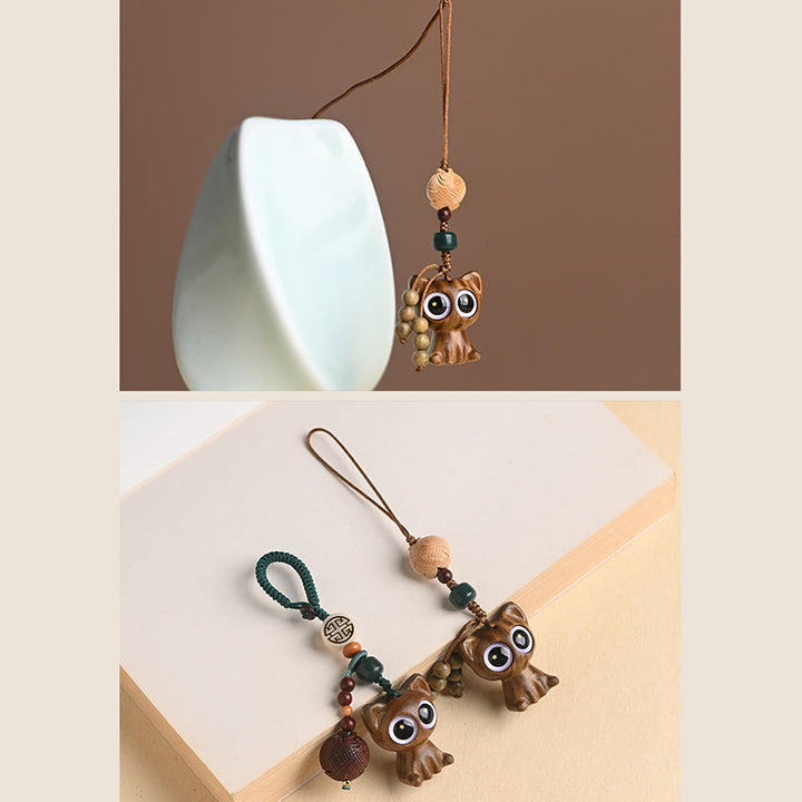 Buddha Stones Sandalo verde Gatto fortunato Pesce Koi Cura Portachiavi Telefono Appeso Decorazione - image 28