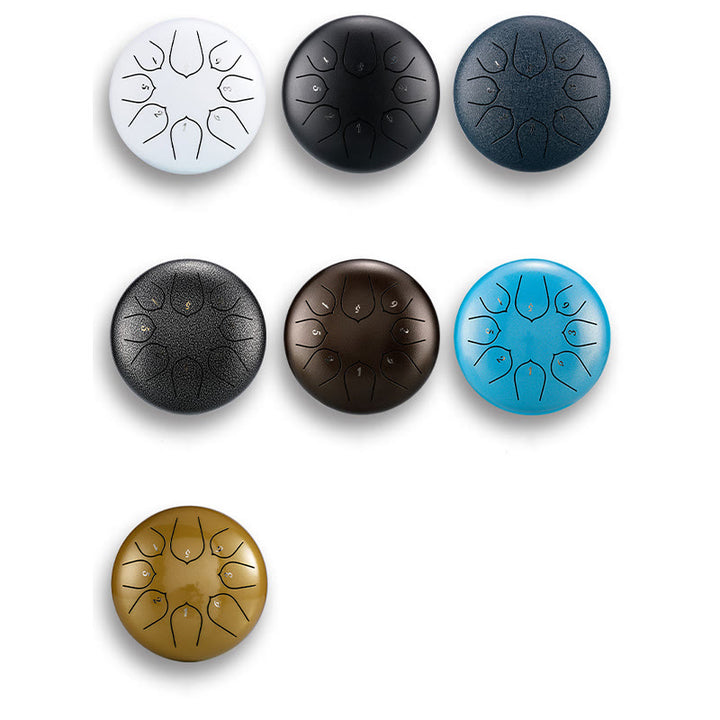 Buddha Stones Steel Tongue Drum Sound Healing Meditazione Lotus Pattern Drum Kit 8 Note Strumento a percussione da 6 pollici
