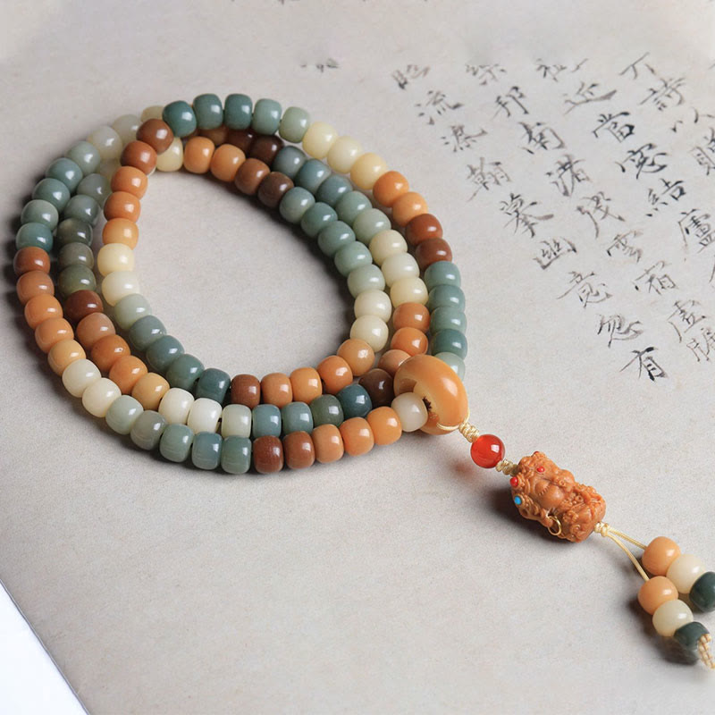 Buddha Stones 108 Mala Beads Gradient Bodhi Seed Green Tara Buddha Braccialetto inciso Peace Harmony