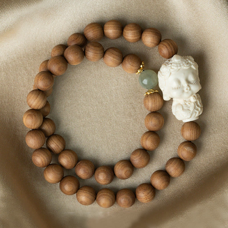 Braccialetto di protezione Buddha Stones Sandalo Hetian Jade Avorio Frutta Tara Verde