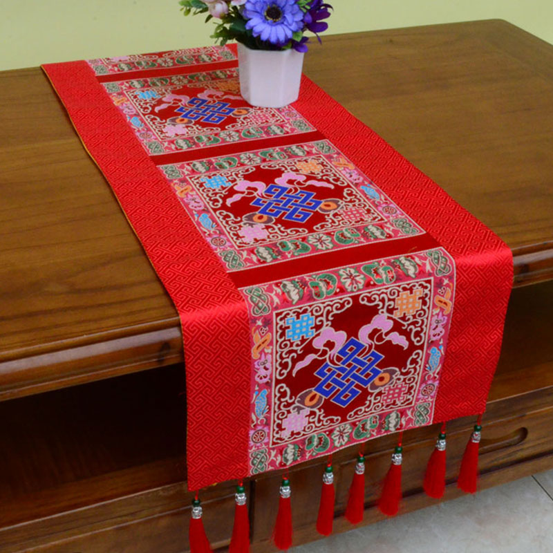 Buddha Stones Tappetino per l'altare della preghiera Man-Bcu Kalachakra Nodo infinito Vajra Simboli tibetani di buon auspicio Nappe Runner da tavolo