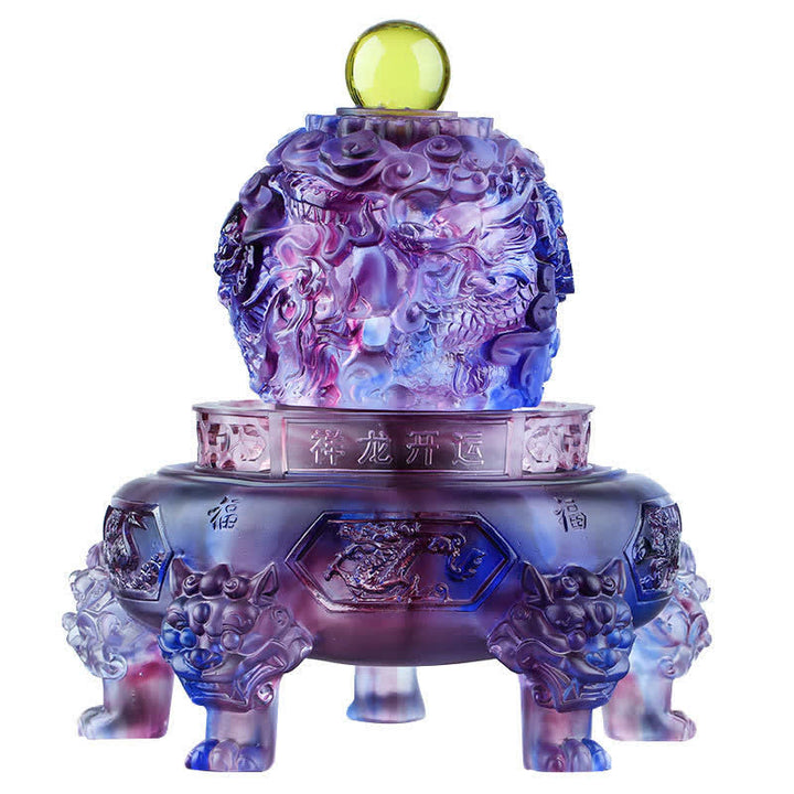 Buddha Stones Feng Shui Drago di buon auspicio Cristallo Liuli fatto a mano Pezzo d'arte girevole Fortuna Decorazione per ufficio in casa