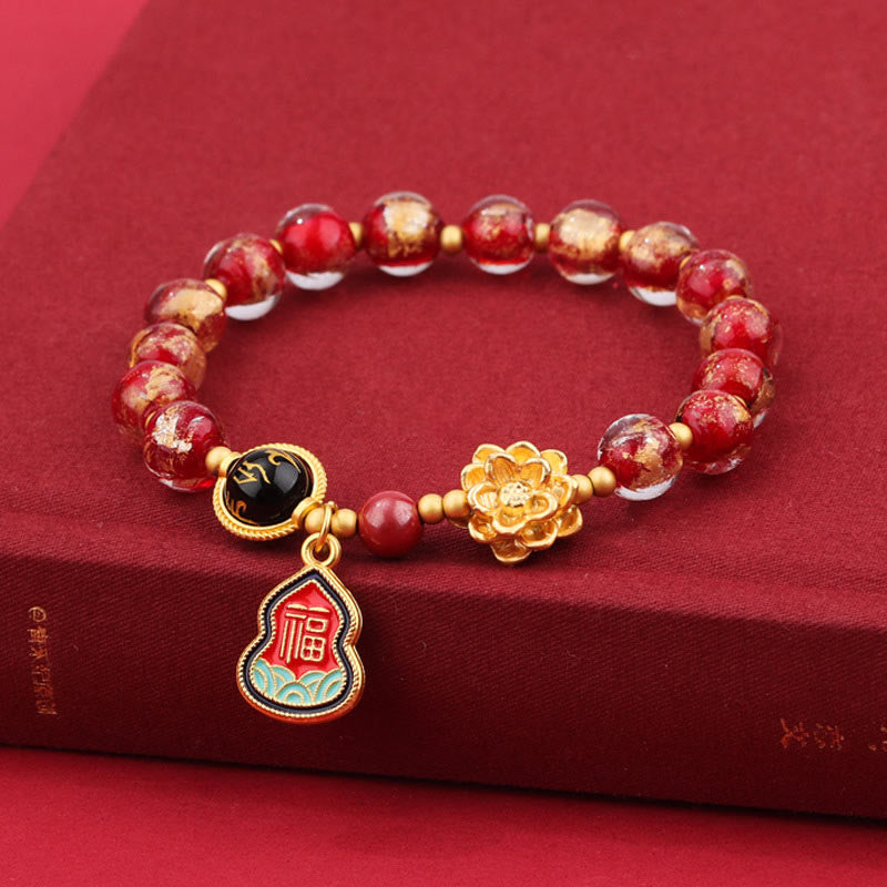 Buddha Stones Tibet Om Mani Padme Hum Fu Carattere Zucca Charm Loto Liuli Perline di Vetro Braccialetto della Fortuna