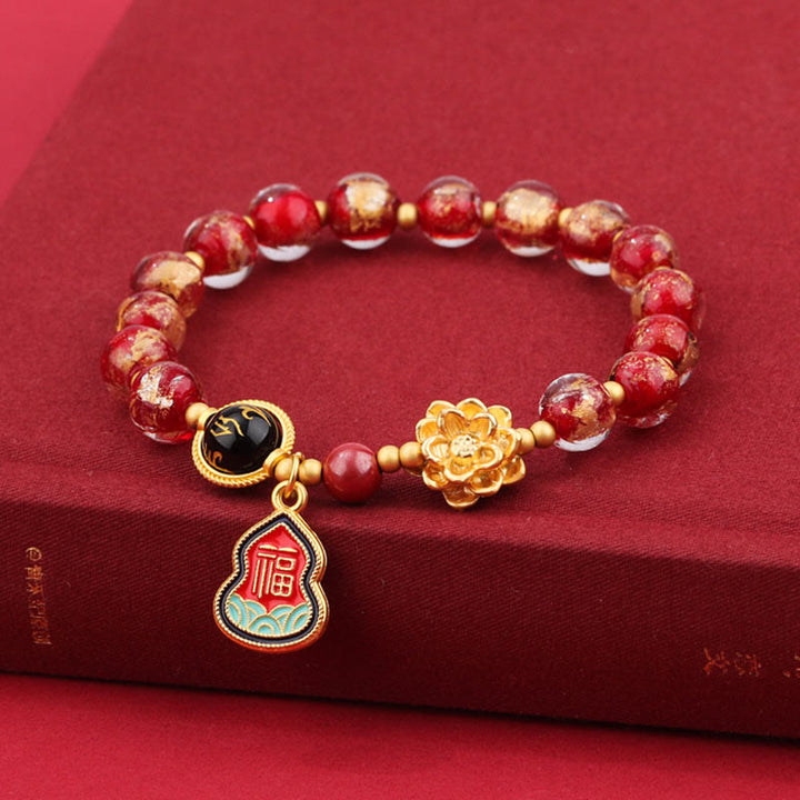 Buddha Stones Tibet Om Mani Padme Hum Fu Carattere Zucca Charm Loto Liuli Perline di Vetro Braccialetto della Fortuna