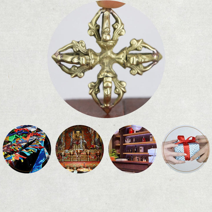 Nepal fatto a mano 5 punte doppio Dorje rame resistenza Vajra