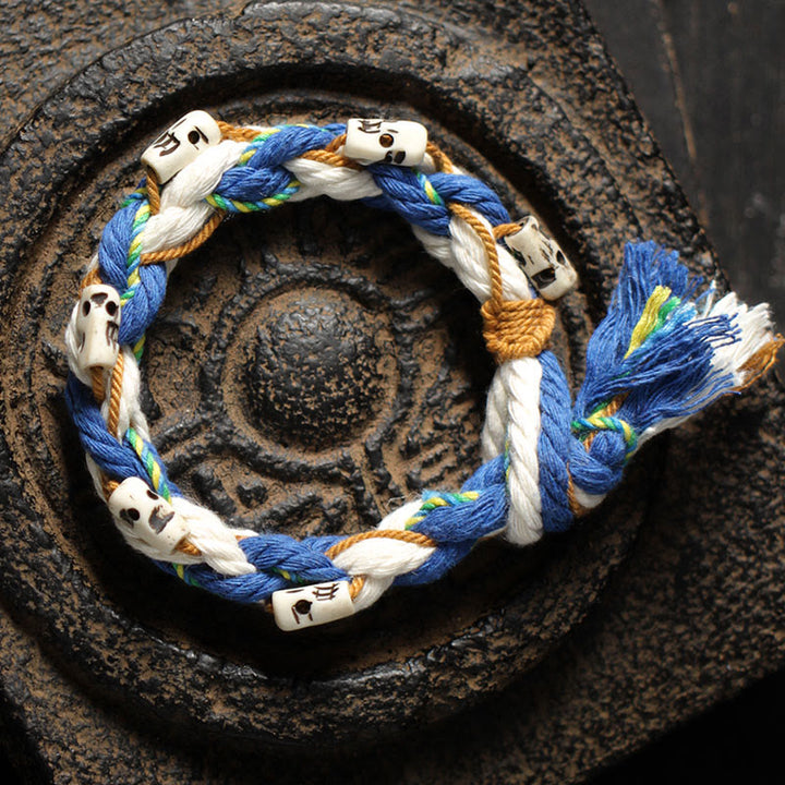 Buddha Stones Tibetano Zakiram Dea della Ricchezza Perlina Incisa Braccialetto Fatto a Mano della Fortuna