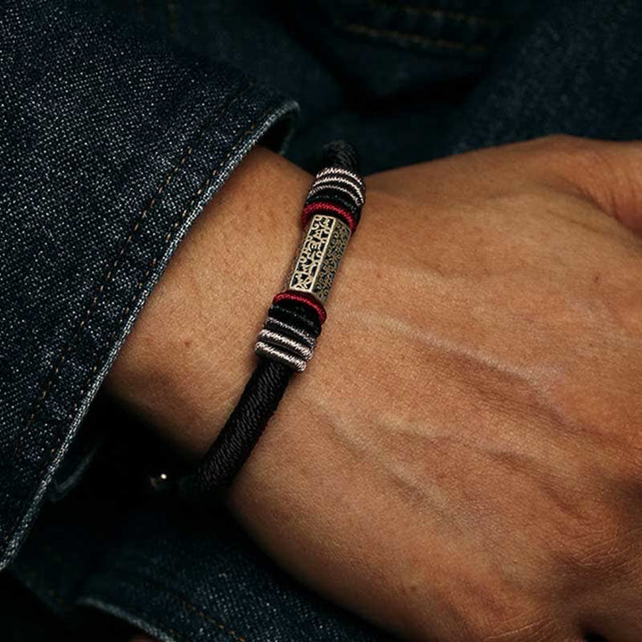 Bracciale Buddha Stones 925 Sterling Silver Om Mani Padme Hum Peace Red String