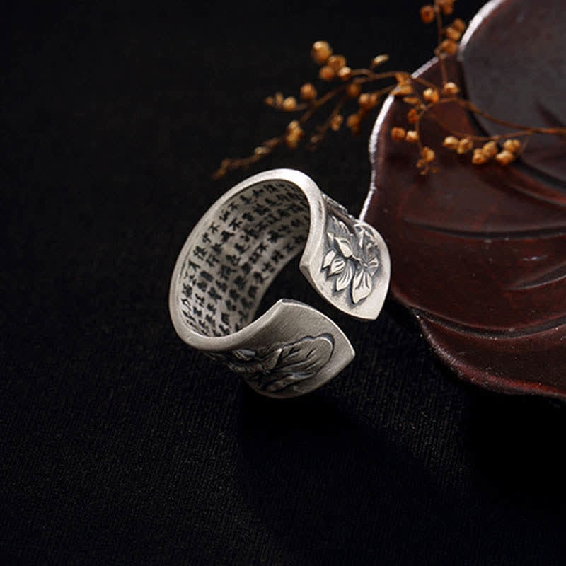 Anello Buddha Stones 999 Sterling Silver Luck Koi Fish Lotus Heart Sutra Wealth