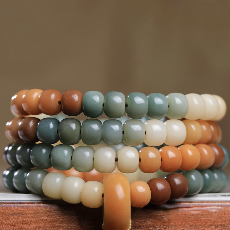 Buddha Stones 108 Mala Beads Gradient Bodhi Seed Green Tara Buddha Braccialetto inciso Peace Harmony