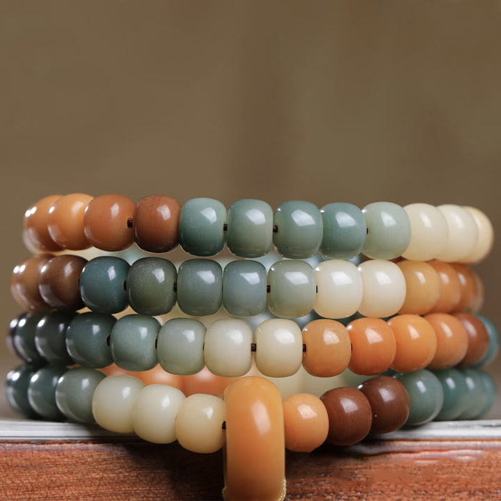 Buddha Stones 108 Mala Beads Gradient Bodhi Seed Green Tara Buddha Braccialetto inciso Peace Harmony