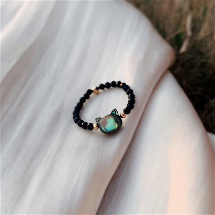 Buddha Stones Pietra Tridacna Naturale Gatto Grazioso Anello di Benedizione in Oro 14K - image 9