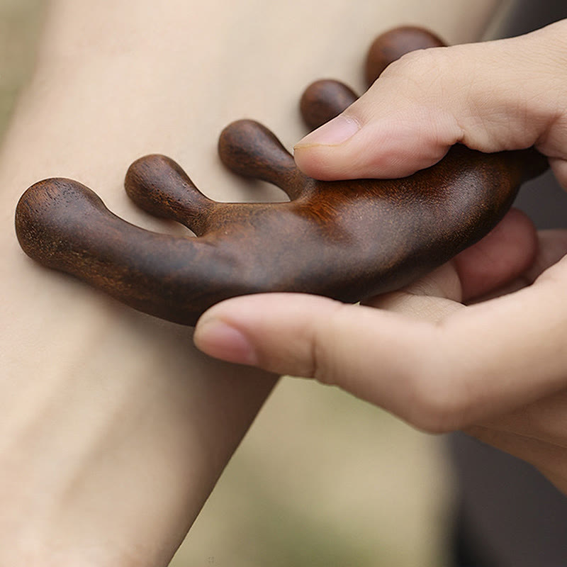 Pettine da massaggio semplice con nappa lenitiva in legno di sandalo verde