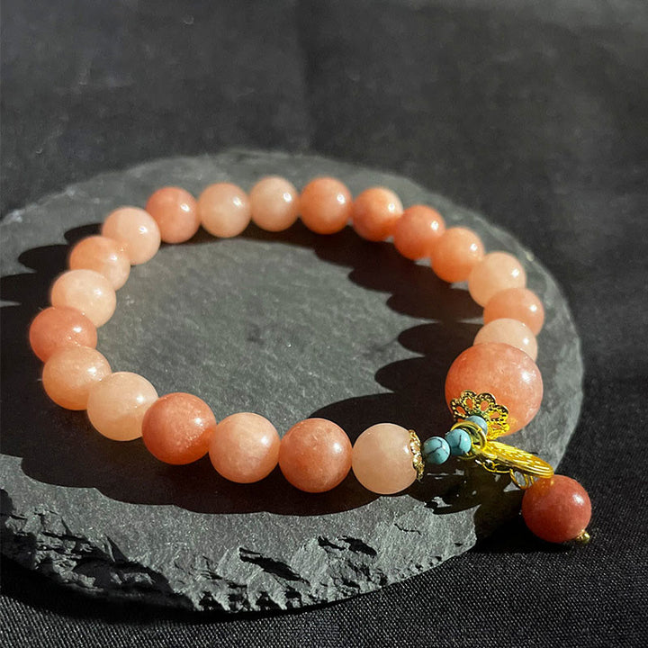 Buddha Stones Pietra arancione naturale Turchese Fu Character Charm Bracciale fortuna