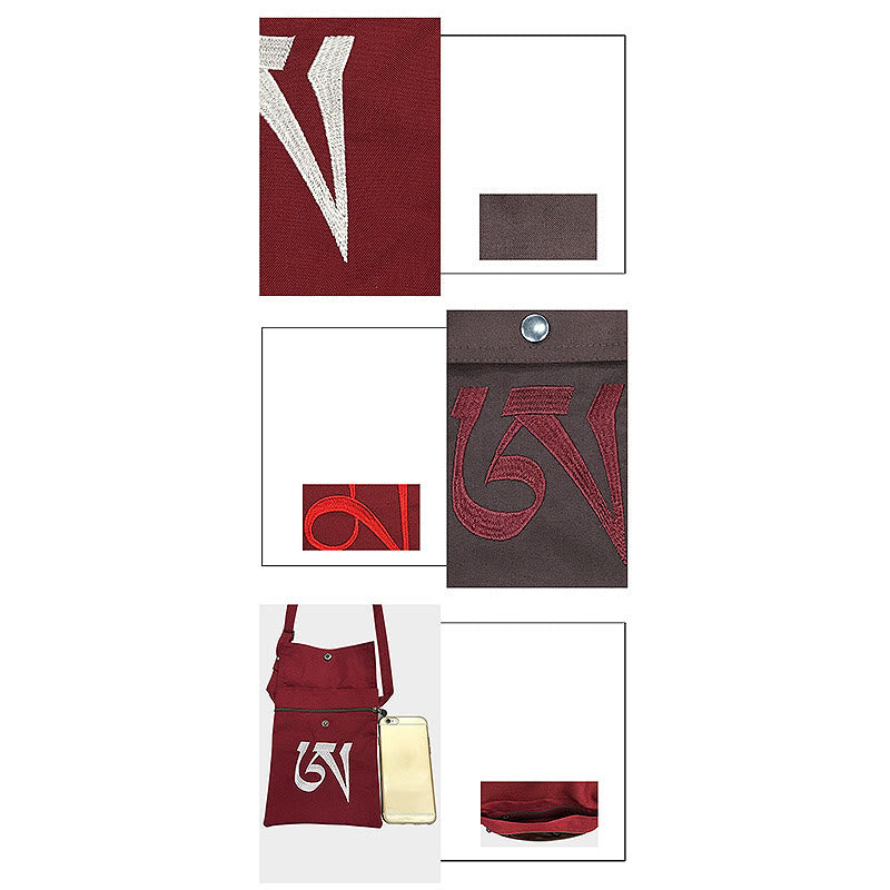 Borsa a tracolla in cotone ricamata a mano con mantra OM e pratica spirituale della mente, borsa a tracolla per cellulare