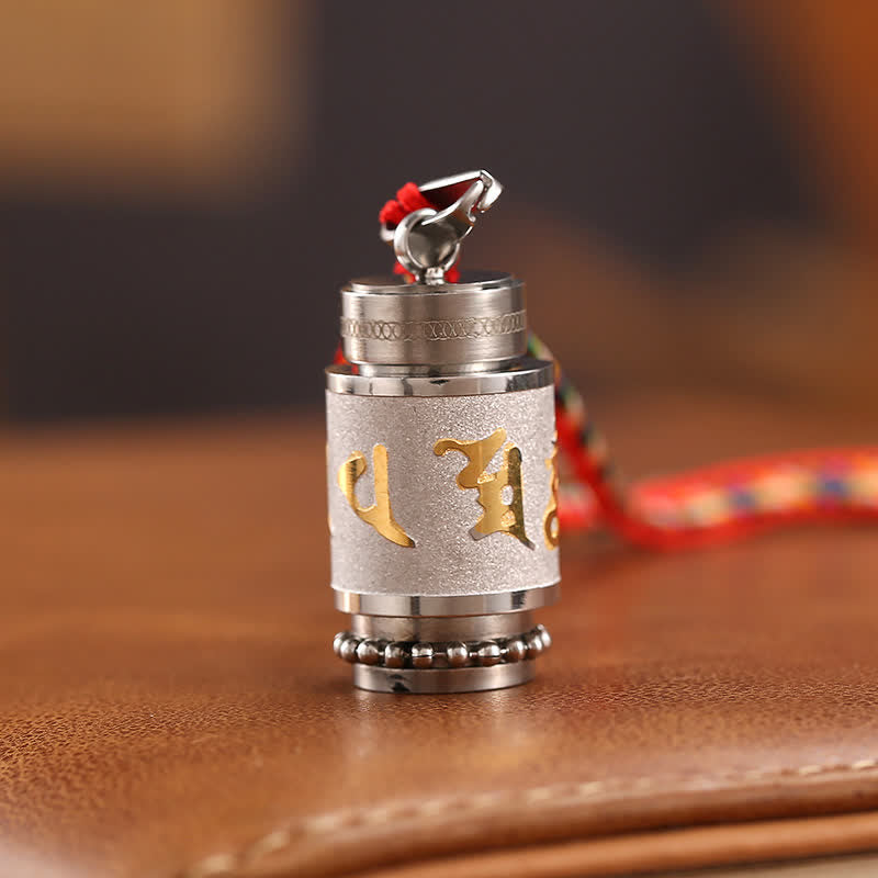 Buddha Stones Tibet Om Mani Padme Hum Shurangama Mantra Titanio Acciaio Saggezza Amuleto Collana Pendente - 1,4*2,4 cm - Argento - Spago colorato - image 24