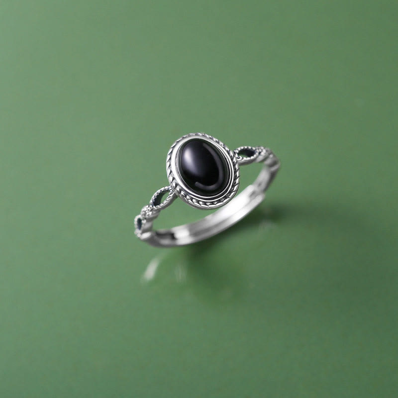 Anello della fortuna in onice nero in argento sterling 925 Buddha Stones