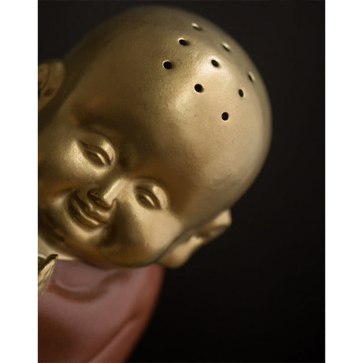 Bruciatore di incenso curativo in ceramica Little Buddha Laughing Buddha