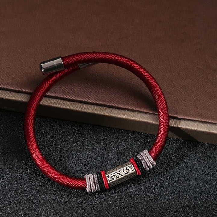 Bracciale Buddha Stones 925 Sterling Silver Om Mani Padme Hum Peace Red String