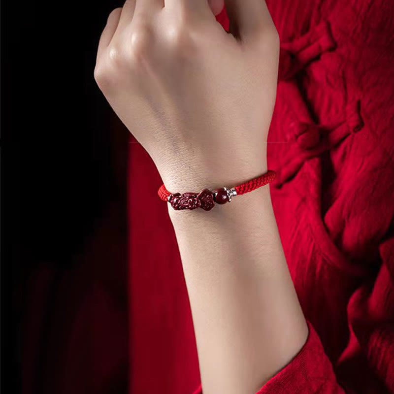 Bracciale intrecciato con Buddha Stones, PiXiu, Cinabro, Ricchezza e Fortuna, fatto a mano
