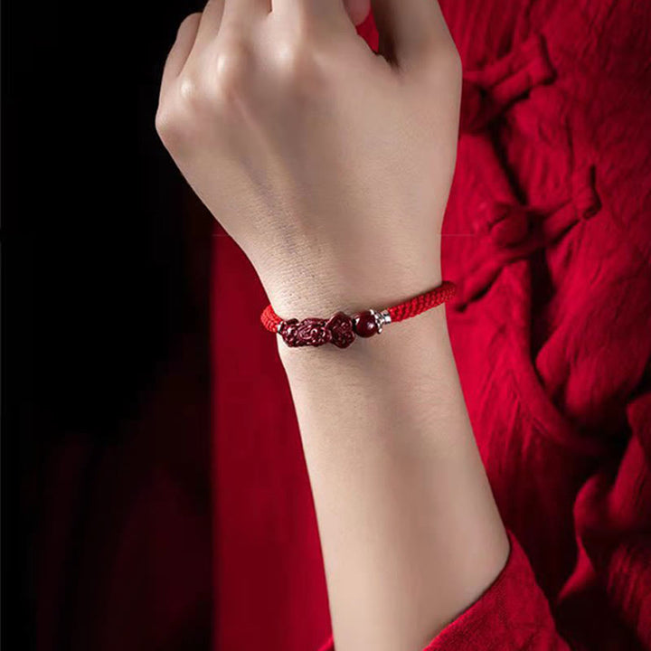 Bracciale intrecciato con Buddha Stones, PiXiu, Cinabro, Ricchezza e Fortuna, fatto a mano