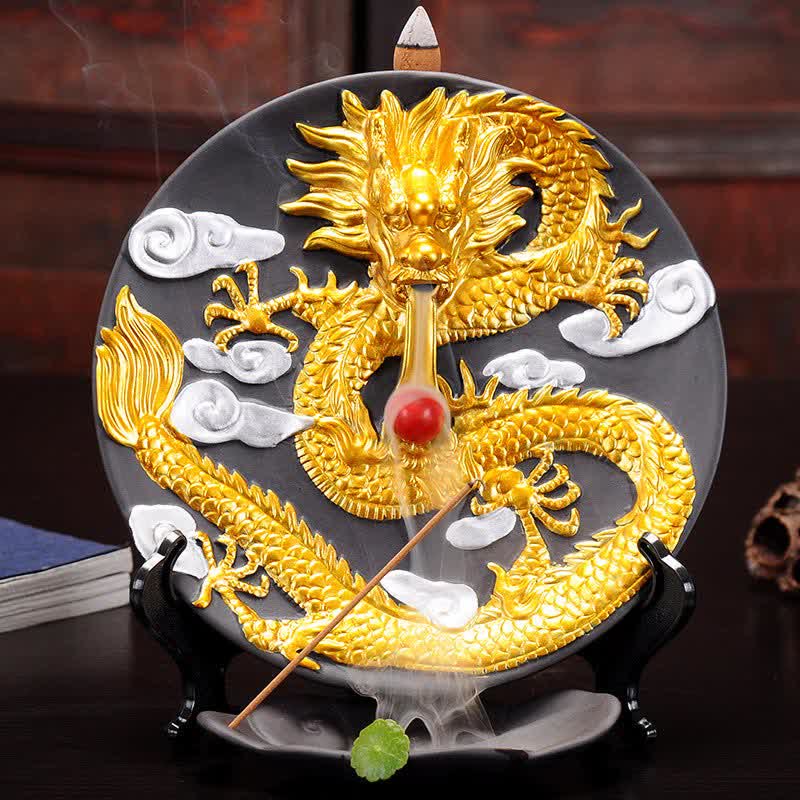 Bruciatore di incenso per meditazione con fontana di fumo a riflusso in ceramica Dragon