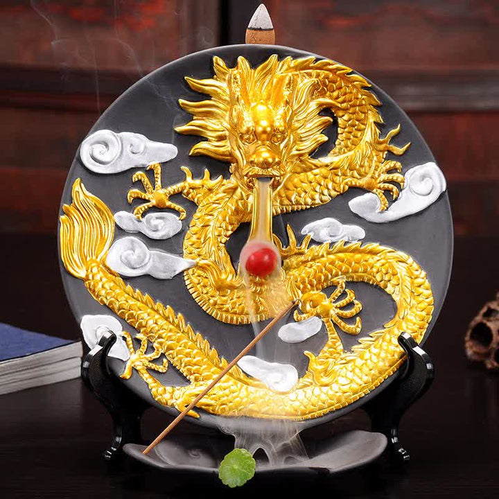 Bruciatore di incenso per meditazione con fontana di fumo a riflusso in ceramica Dragon