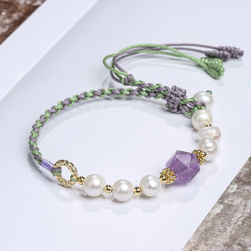 Bracciale con ciondolo in perle di cristallo naturale placcato oro 14K Buddha Stones