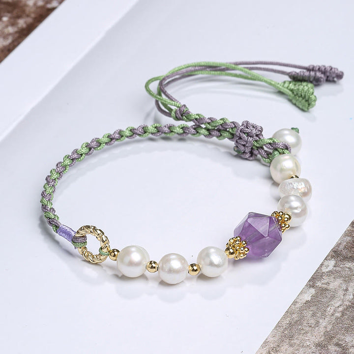Bracciale con ciondolo in perle di cristallo naturale placcato oro 14K Buddha Stones