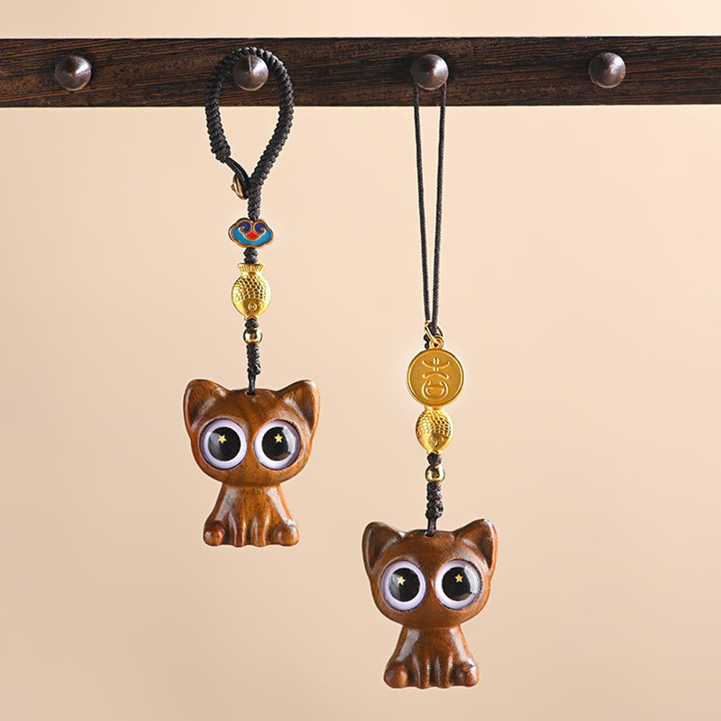 Buddha Stones Sandalo verde Gatto fortunato Pesce Koi Cura Portachiavi Telefono Appeso Decorazione - image 1