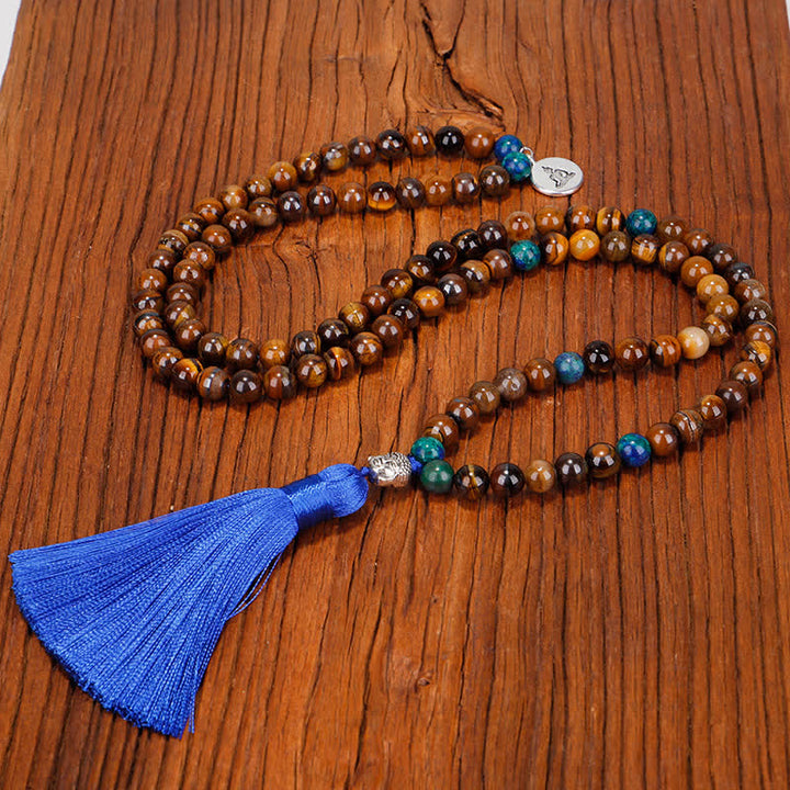 Buddha Stones 108 Mala Beads Occhio di tigre Buddha Forza Braccialetto Nappa Collana Pendente