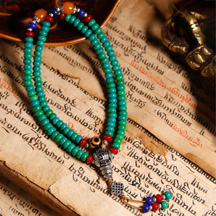 Buddha Stones 108 Mala Beads Tibetano Turchese Dzi Bead Braccialetto di Protezione