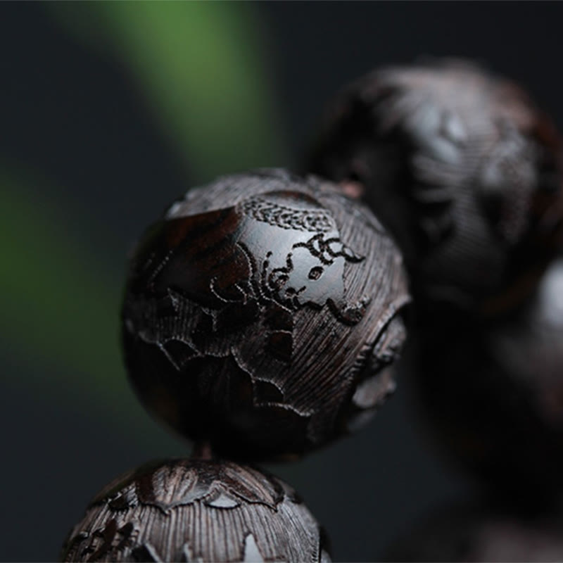 Braccialetto di equilibrio con zucca inciso con carattere cinese Yin Yang in legno di ebano Buddha Stones