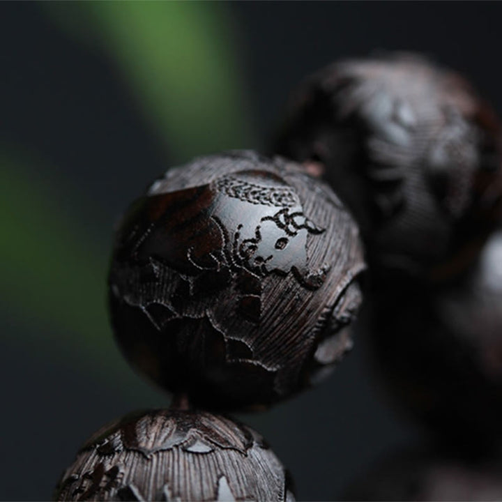 Braccialetto di equilibrio con zucca inciso con carattere cinese Yin Yang in legno di ebano Buddha Stones
