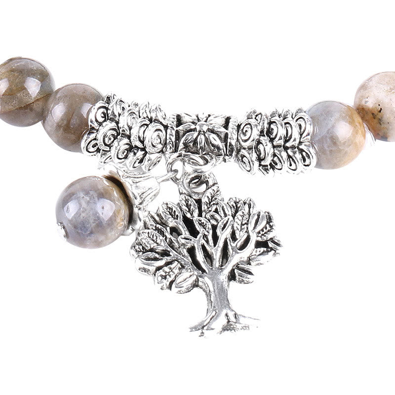 Braccialetto elastico portafortuna con albero della vita in pietra preziosa naturale Buddha Stones