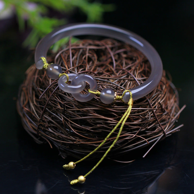 Braccialetto con fibbia a doppia pace in agata grigia naturale Buddha Stones