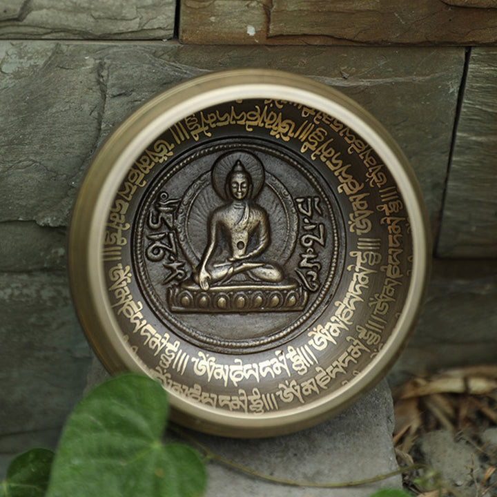 Buddha Stones Tibetan Sound Bowl realizzata a mano per concentrazione e meditazione Peaceful Happiness Singing Bowl Set