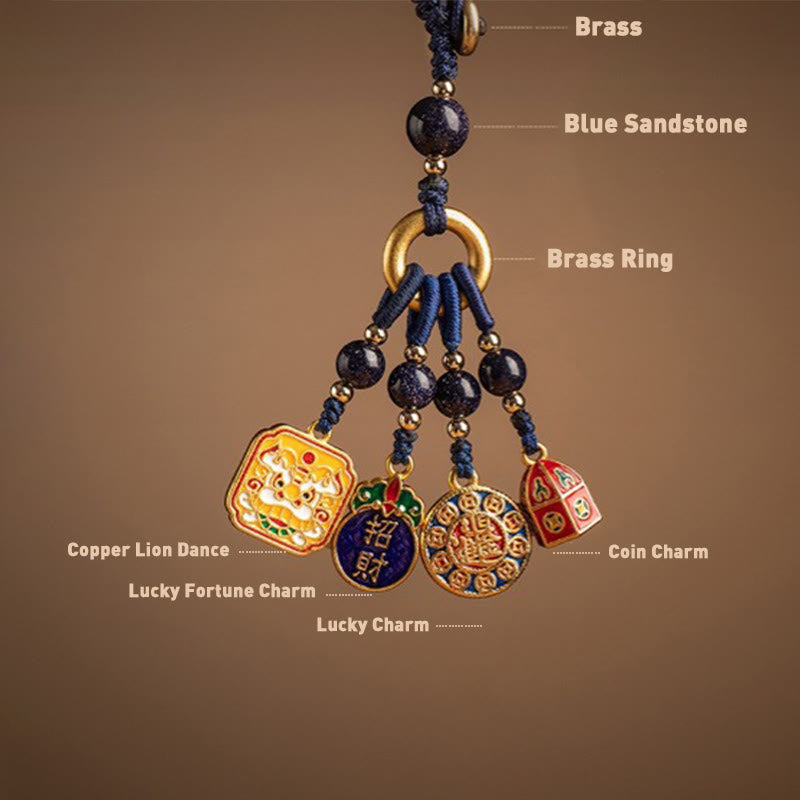 Buddha Stones Niente di cui essere superstiziosi Leone danzante Rame Ricchezza Portachiavi