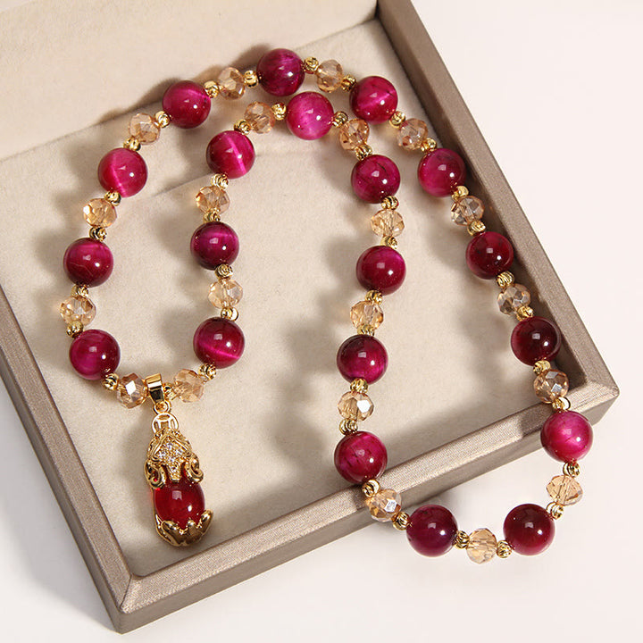 Braccialetto a doppio giro con protezione per borsa portasoldi in volpe Pixiu con occhio di tigre