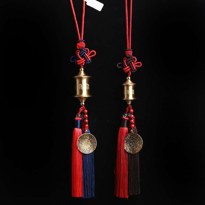 Buddha Stones Tibet Om Mani Padme Hum Ruota della preghiera Nove Palazzo Otto trigrammi Rame Decorazione appesa all'auto