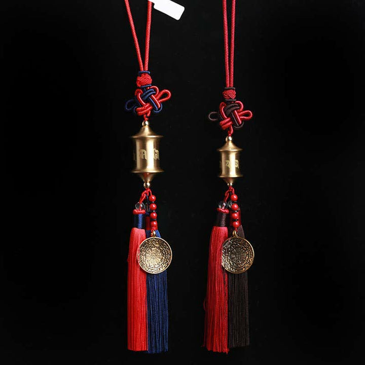 Buddha Stones Tibet Om Mani Padme Hum Ruota della preghiera Nove Palazzo Otto trigrammi Rame Decorazione appesa all'auto