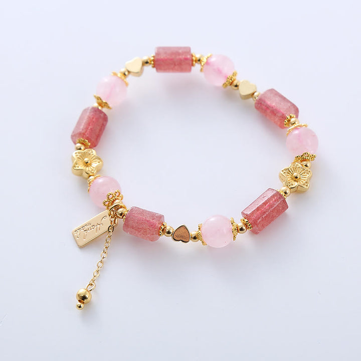 Braccialetto positivo con cuore di amore di cristallo rosa di quarzo fragola Buddha Stones